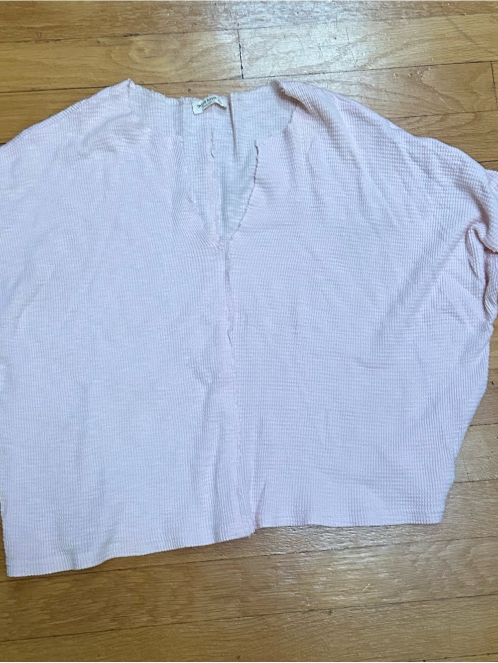 Relaxed Light Pink Split-Neck Long Sleeve Top